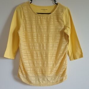 Croft & Barrow Butter Yellow‎ Lace 3/4 Sleeve Blouse Womens Size Small Cotton